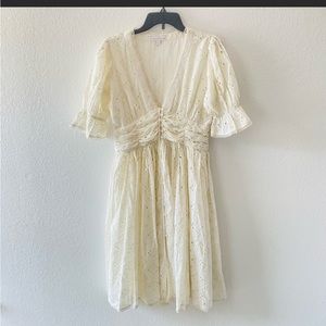 House of Harlow 1960 Ivory Eyelet Button Up Midi Puff Sleeve Peasant Dress M